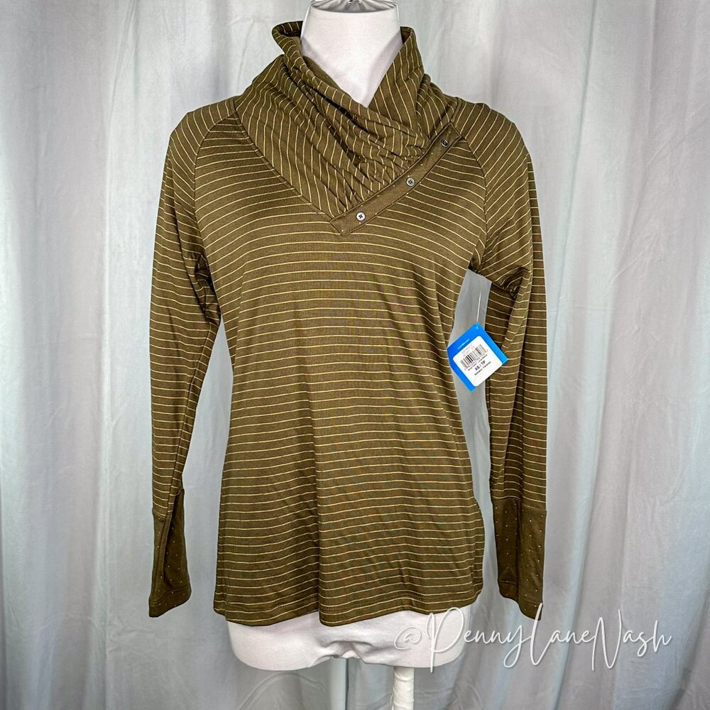 NWT Columbia Silver Falls Long Sleeve Shirt Olive Green Stripe - Picture 2 of 12